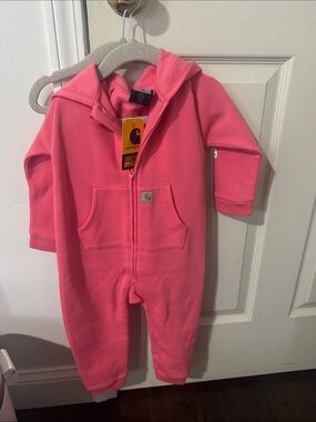 Carhartt Coral Pink Hooded Zip One-Piece for Kids
